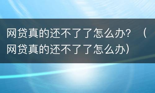 网贷真的还不了了怎么办？（网贷真的还不了了怎么办）