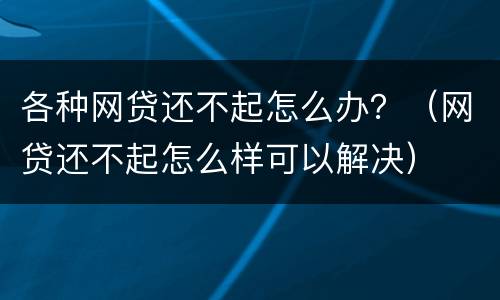 各种网贷还不起怎么办？（网贷还不起怎么样可以解决）