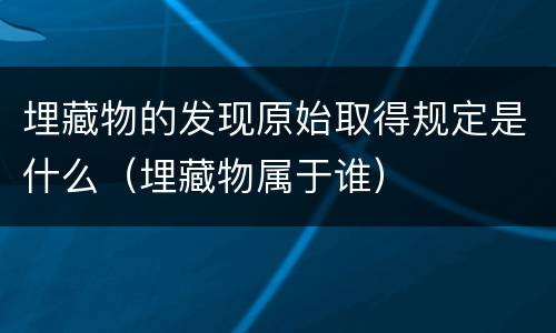 埋藏物的发现原始取得规定是什么（埋藏物属于谁）