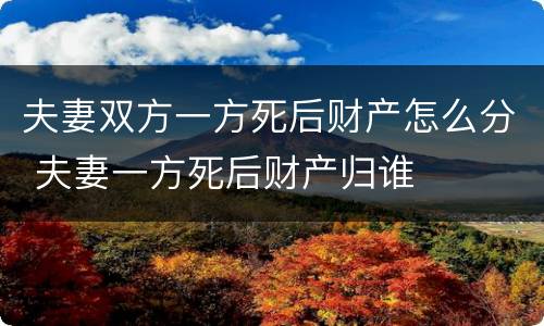 夫妻双方一方死后财产怎么分 夫妻一方死后财产归谁