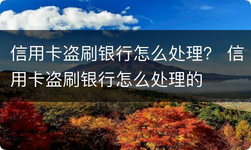 信用卡盗刷银行怎么处理？ 信用卡盗刷银行怎么处理的