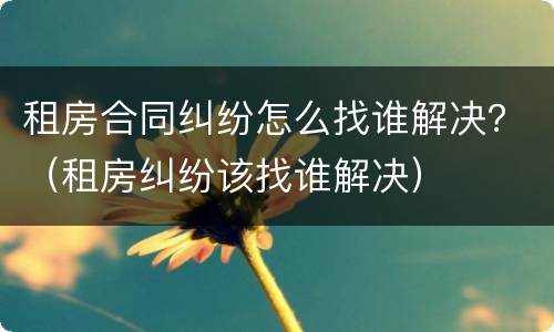租房合同纠纷怎么找谁解决？（租房纠纷该找谁解决）