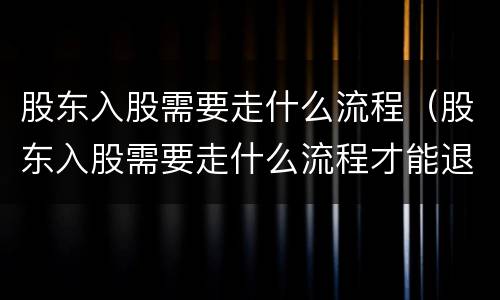 股东入股需要走什么流程（股东入股需要走什么流程才能退股）