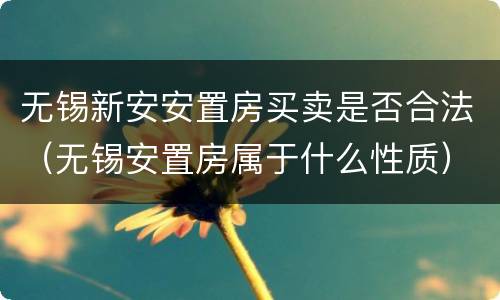 无锡新安安置房买卖是否合法（无锡安置房属于什么性质）