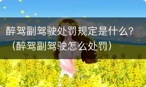 醉驾副驾驶处罚规定是什么？（醉驾副驾驶怎么处罚）