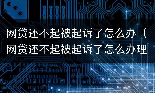 网贷还不起被起诉了怎么办（网贷还不起被起诉了怎么办理）