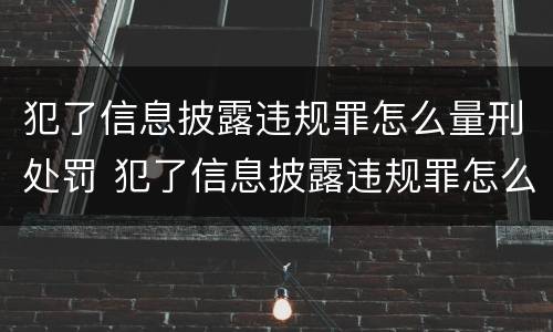 犯了信息披露违规罪怎么量刑处罚 犯了信息披露违规罪怎么量刑处罚标准