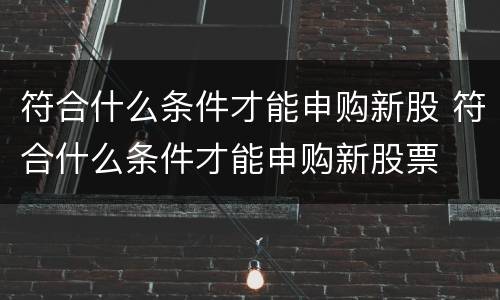 符合什么条件才能申购新股 符合什么条件才能申购新股票