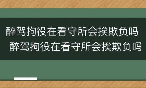 醉驾拘役在看守所会挨欺负吗 醉驾拘役在看守所会挨欺负吗知乎