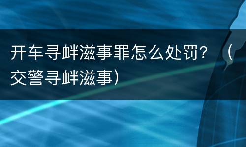 开车寻衅滋事罪怎么处罚？（交警寻衅滋事）