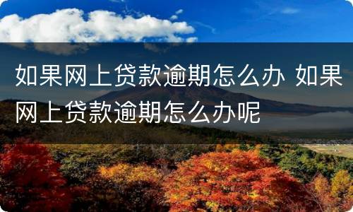 如果网上贷款逾期怎么办 如果网上贷款逾期怎么办呢