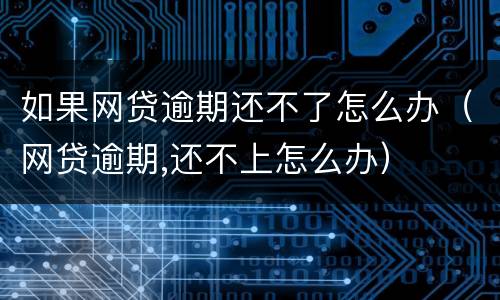 如果网贷逾期还不了怎么办（网贷逾期,还不上怎么办）