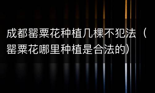 成都罂粟花种植几棵不犯法（罂粟花哪里种植是合法的）