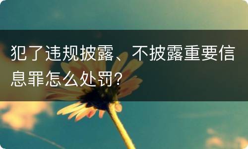 犯了违规披露、不披露重要信息罪怎么处罚？