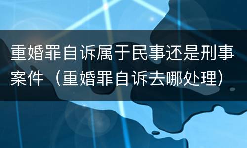 重婚罪自诉属于民事还是刑事案件（重婚罪自诉去哪处理）