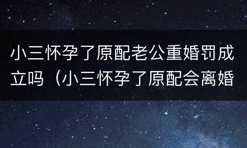 小三怀孕了原配老公重婚罚成立吗（小三怀孕了原配会离婚吗）