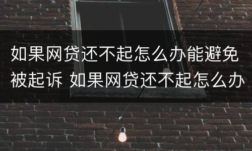 如果网贷还不起怎么办能避免被起诉 如果网贷还不起怎么办能避免被起诉呢