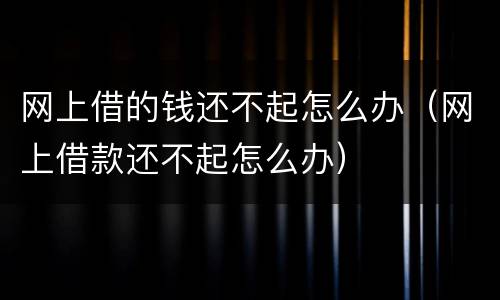 网上借的钱还不起怎么办（网上借款还不起怎么办）