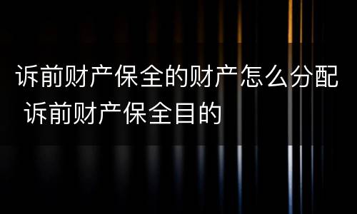 诉前财产保全的财产怎么分配 诉前财产保全目的