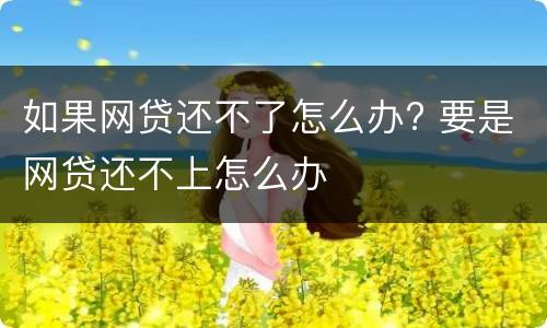 如果网贷还不了怎么办? 要是网贷还不上怎么办