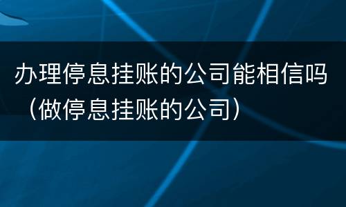 办理停息挂账的公司能相信吗（做停息挂账的公司）