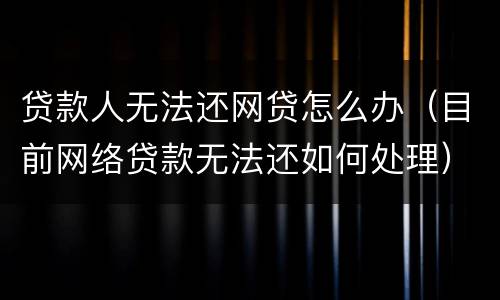 贷款人无法还网贷怎么办（目前网络贷款无法还如何处理）