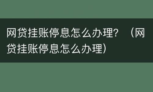 网贷挂账停息怎么办理？（网贷挂账停息怎么办理）