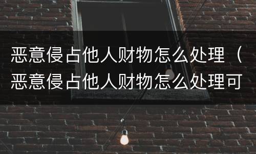 恶意侵占他人财物怎么处理（恶意侵占他人财物怎么处理可以报警吗）