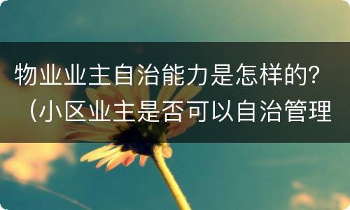 物业业主自治能力是怎样的？（小区业主是否可以自治管理物业）