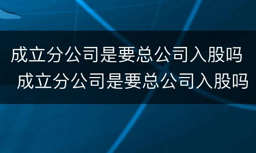成立分公司是要总公司入股吗 成立分公司是要总公司入股吗合法吗
