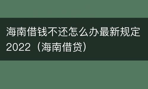海南借钱不还怎么办最新规定2022（海南借贷）