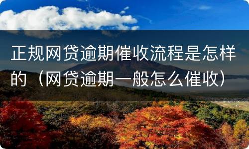 正规网贷逾期催收流程是怎样的（网贷逾期一般怎么催收）