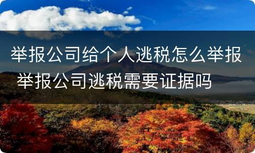 举报公司给个人逃税怎么举报 举报公司逃税需要证据吗