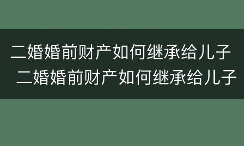 二婚婚前财产如何继承给儿子 二婚婚前财产如何继承给儿子女儿