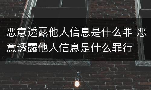 恶意透露他人信息是什么罪 恶意透露他人信息是什么罪行
