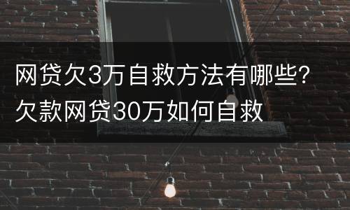 网贷欠3万自救方法有哪些？ 欠款网贷30万如何自救
