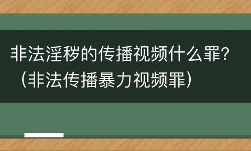 非法淫秽的传播视频什么罪？（非法传播暴力视频罪）