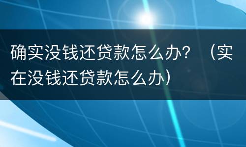 确实没钱还贷款怎么办？（实在没钱还贷款怎么办）