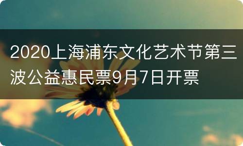 2020上海浦东文化艺术节第三波公益惠民票9月7日开票