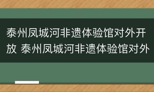 泰州凤城河非遗体验馆对外开放 泰州凤城河非遗体验馆对外开放时间