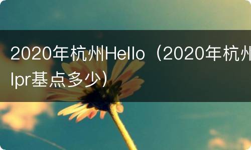 2020年杭州Hello（2020年杭州lpr基点多少）