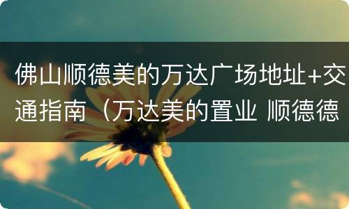 佛山顺德美的万达广场地址+交通指南（万达美的置业 顺德德胜）