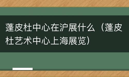 蓬皮杜中心在沪展什么（蓬皮杜艺术中心上海展览）