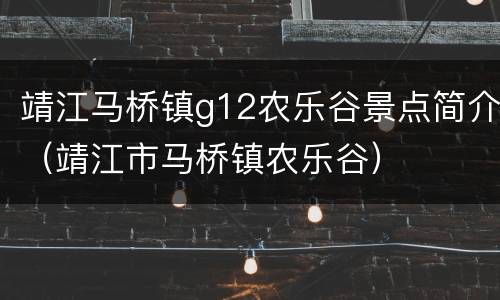 靖江马桥镇g12农乐谷景点简介（靖江市马桥镇农乐谷）