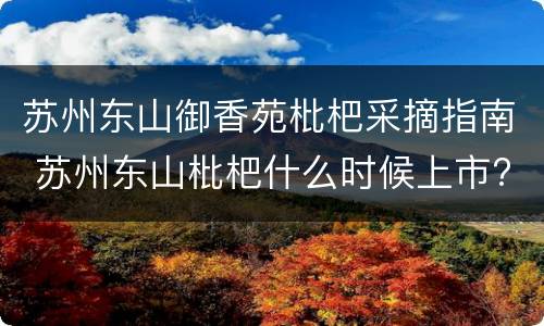 苏州东山御香苑枇杷采摘指南 苏州东山枇杷什么时候上市?