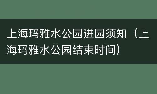 上海玛雅水公园进园须知（上海玛雅水公园结束时间）