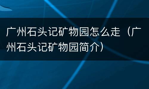 广州石头记矿物园怎么走（广州石头记矿物园简介）