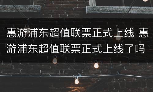 惠游浦东超值联票正式上线 惠游浦东超值联票正式上线了吗