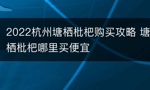 2022杭州塘栖枇杷购买攻略 塘栖枇杷哪里买便宜
