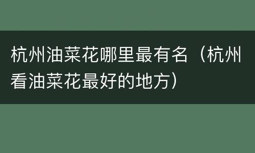 杭州油菜花哪里最有名（杭州看油菜花最好的地方）